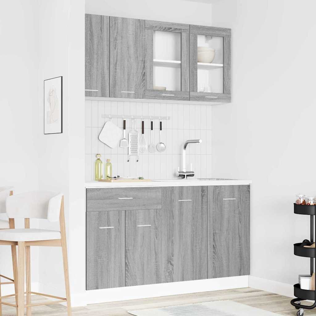 Walplus 4 Piece Engineered Wood Kitchen Unit Set - Grey Sonoma