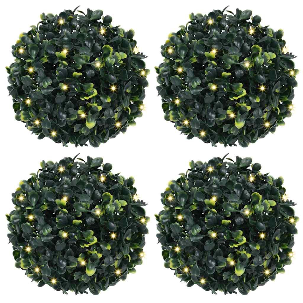 Walplus Pack of 4 Artificial Boxwood Balls with LED Lights - Green - 12 x 12 cm