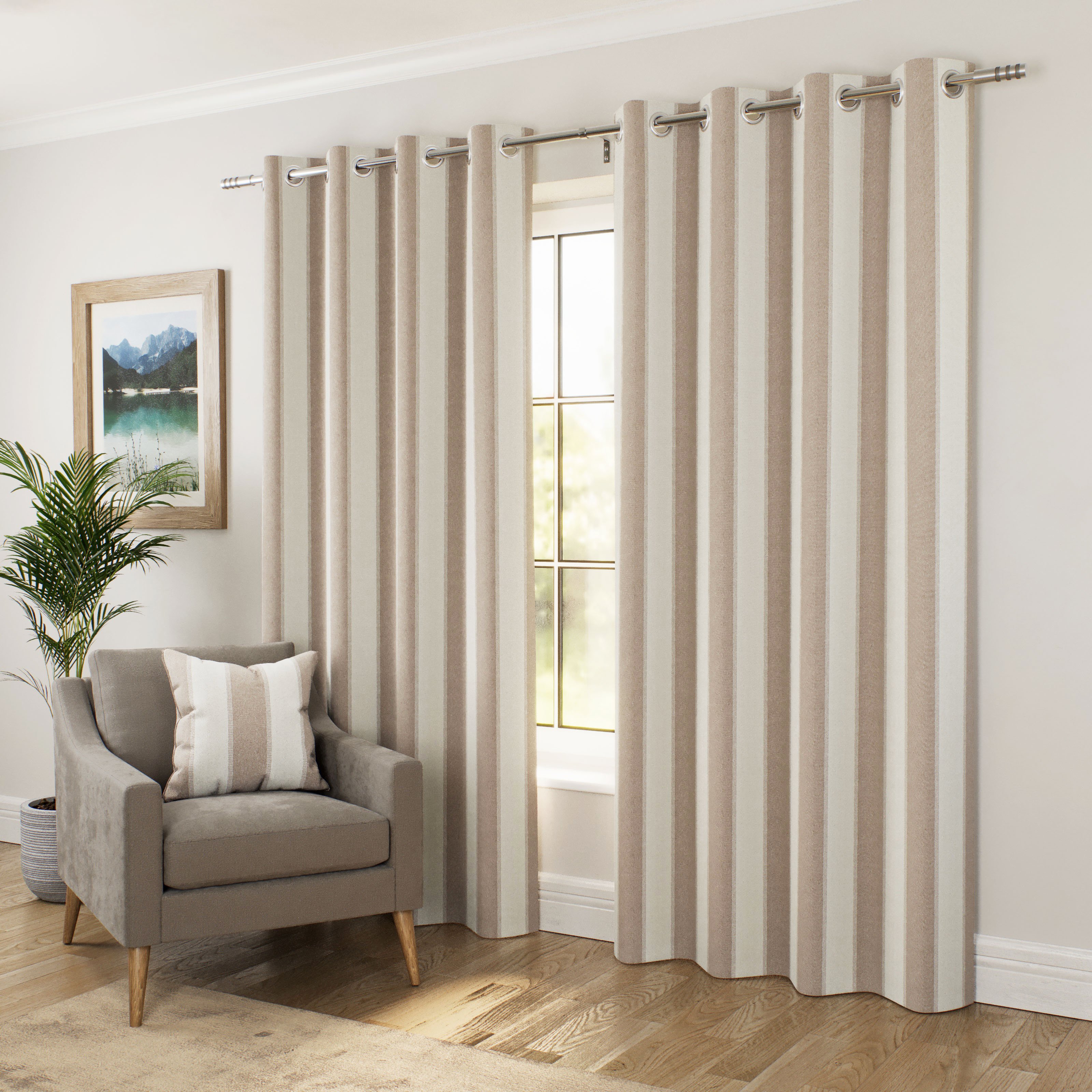 Enhanced Living Marlow Striped Blackout Eyelet Curtains - 168 x 229cm - Natural