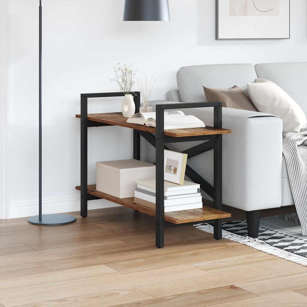 Walplus 2 Tier Steel Bookshelf - Dark Wood - 100 x 33.5 x 64 cm