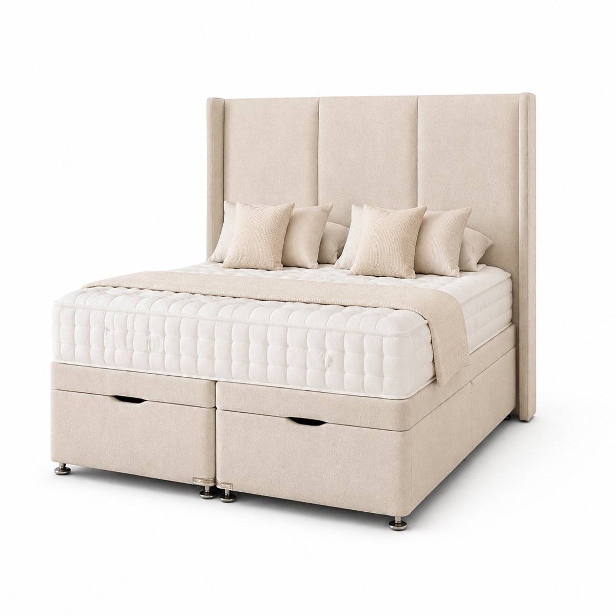 Comfy Deluxe Zane  5ft King Size Ottoman End Lift  Bed Set - Naples Cream