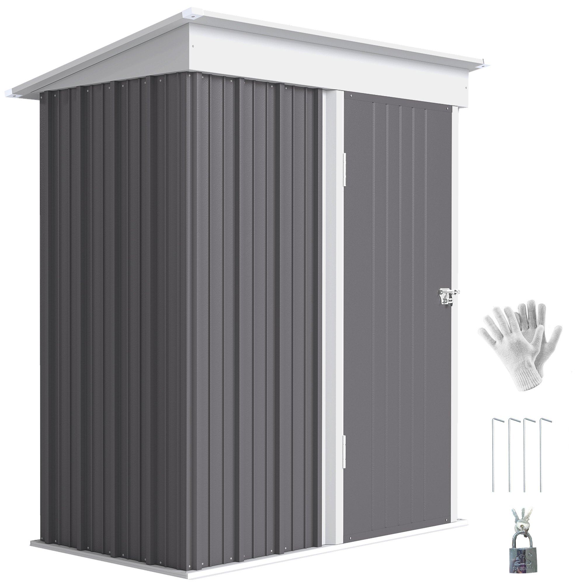 Outsunny Metal Garden Shed with Adjustable Shelf and Pent Roof - Grey