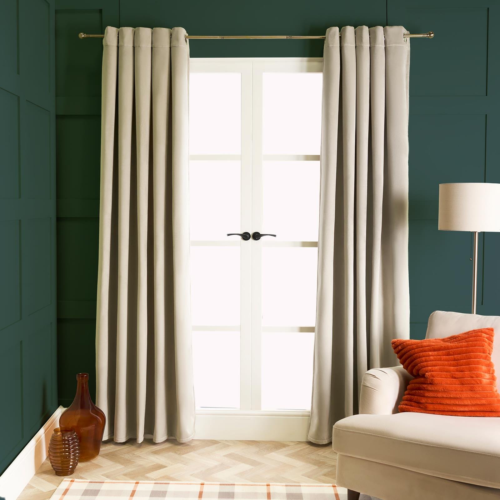 OHS Plain Thermal Velvet Curtains 168 x 183cm - Natural