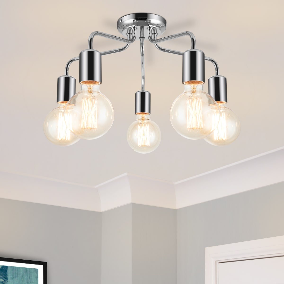 Cosylyte Fraser 5 Light Modern Metal Ceiling Flush Light - Chrome