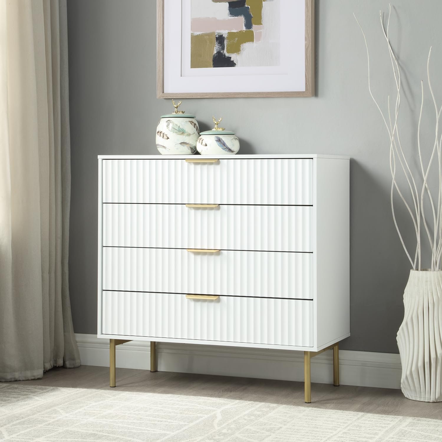 Home Treats Ridged 4 Drawers Chest - White