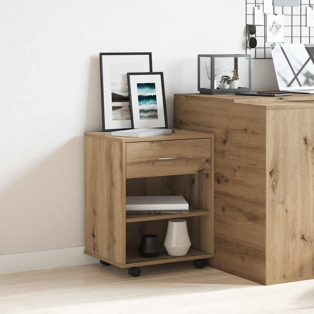 Walplus Engineered Wood Lockable Rolling Cabinet - Oak - 46 x 36 x 59 cm