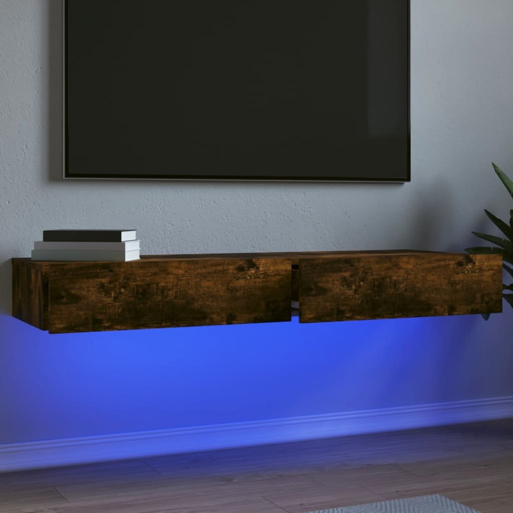 Walplus Pack of 2 LED TV Cabinet - Dark Oak - 120 x 35 x 15.5 cm