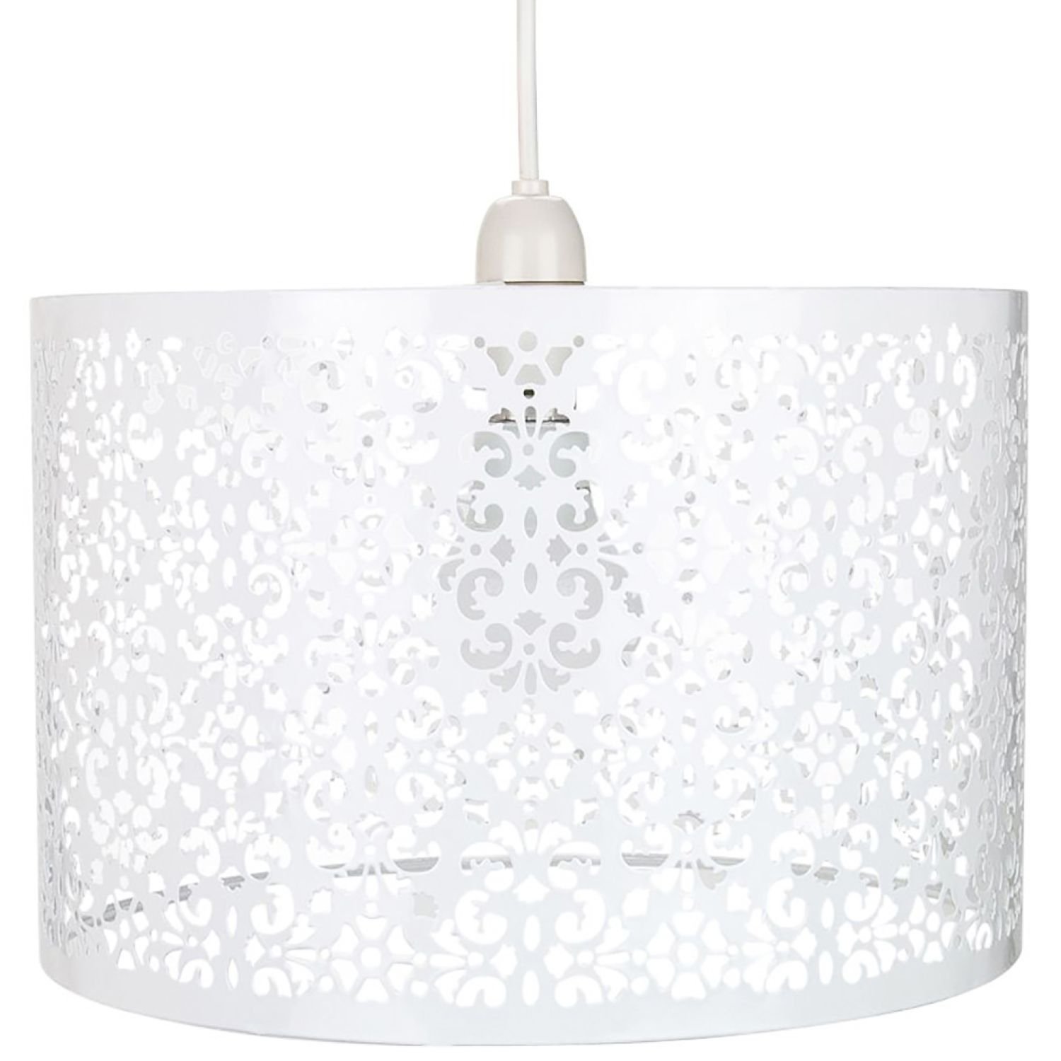 Happy Homewares White Marrakech Metal with Floral Pendant Shade - 40cm