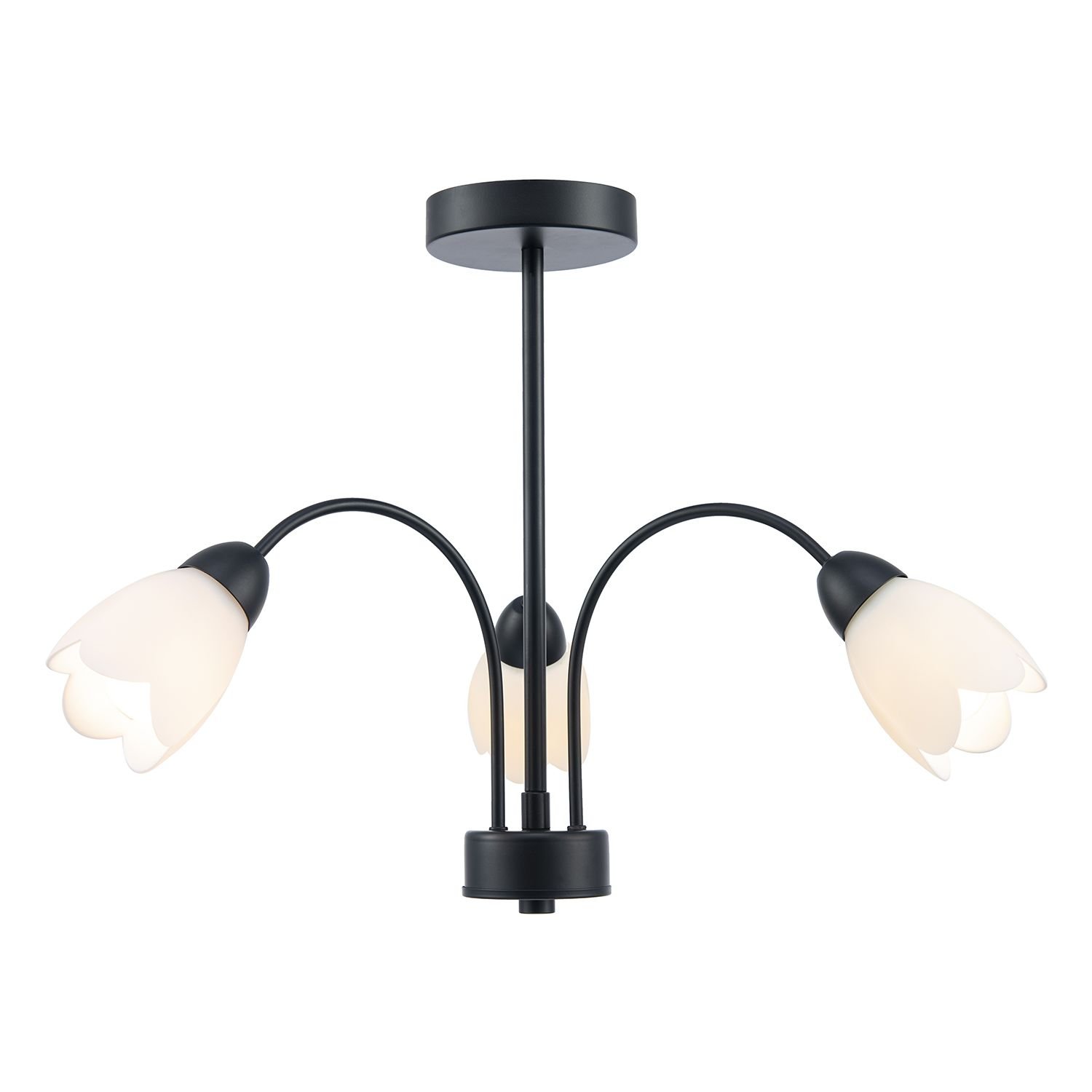 Happy Homewares in Matte Black with Opal Petal Glass Ceiling Light - 52cm
