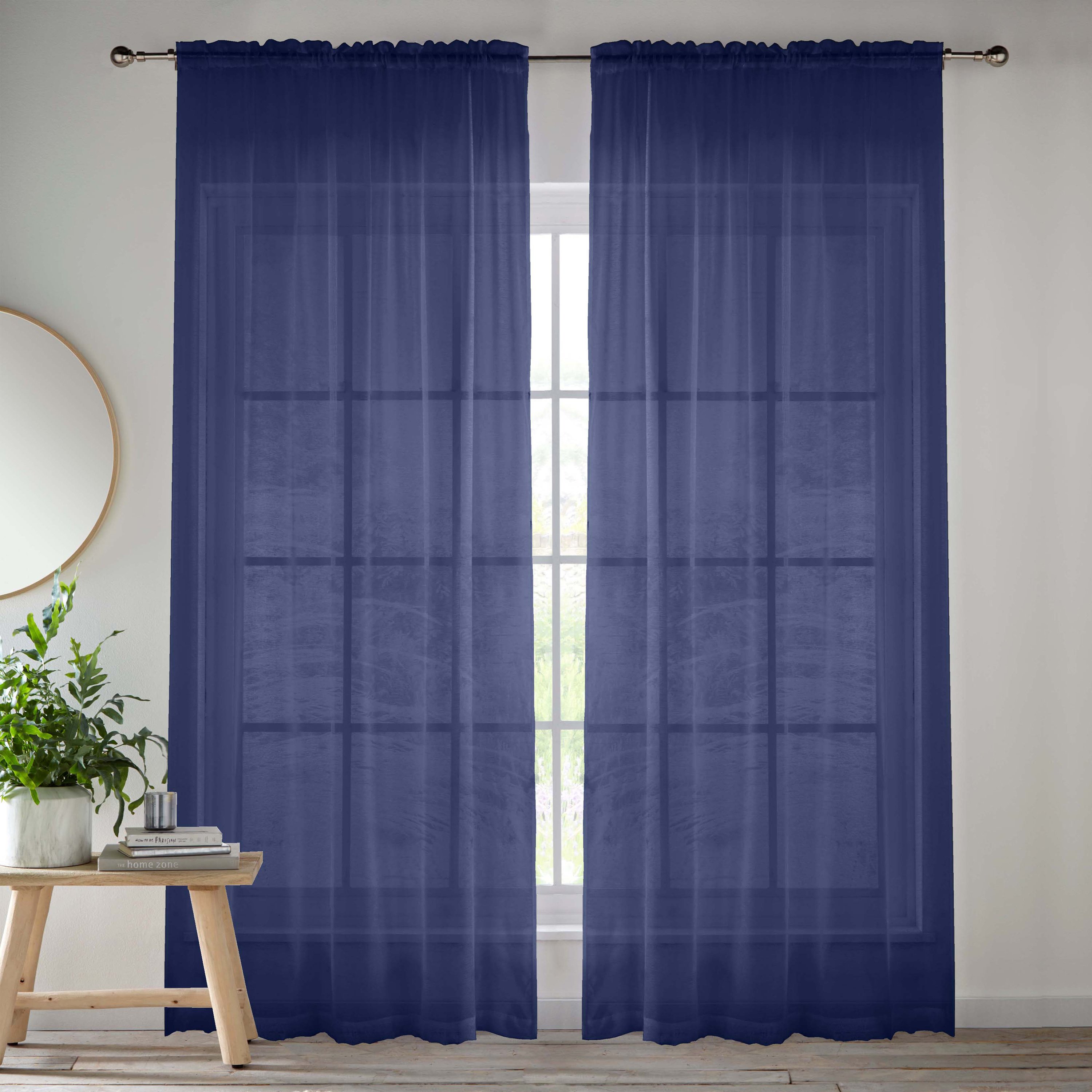 Tyrone Textiles Crystal Plain Slot Top Voile Panels - 140 x 137cm - Blue