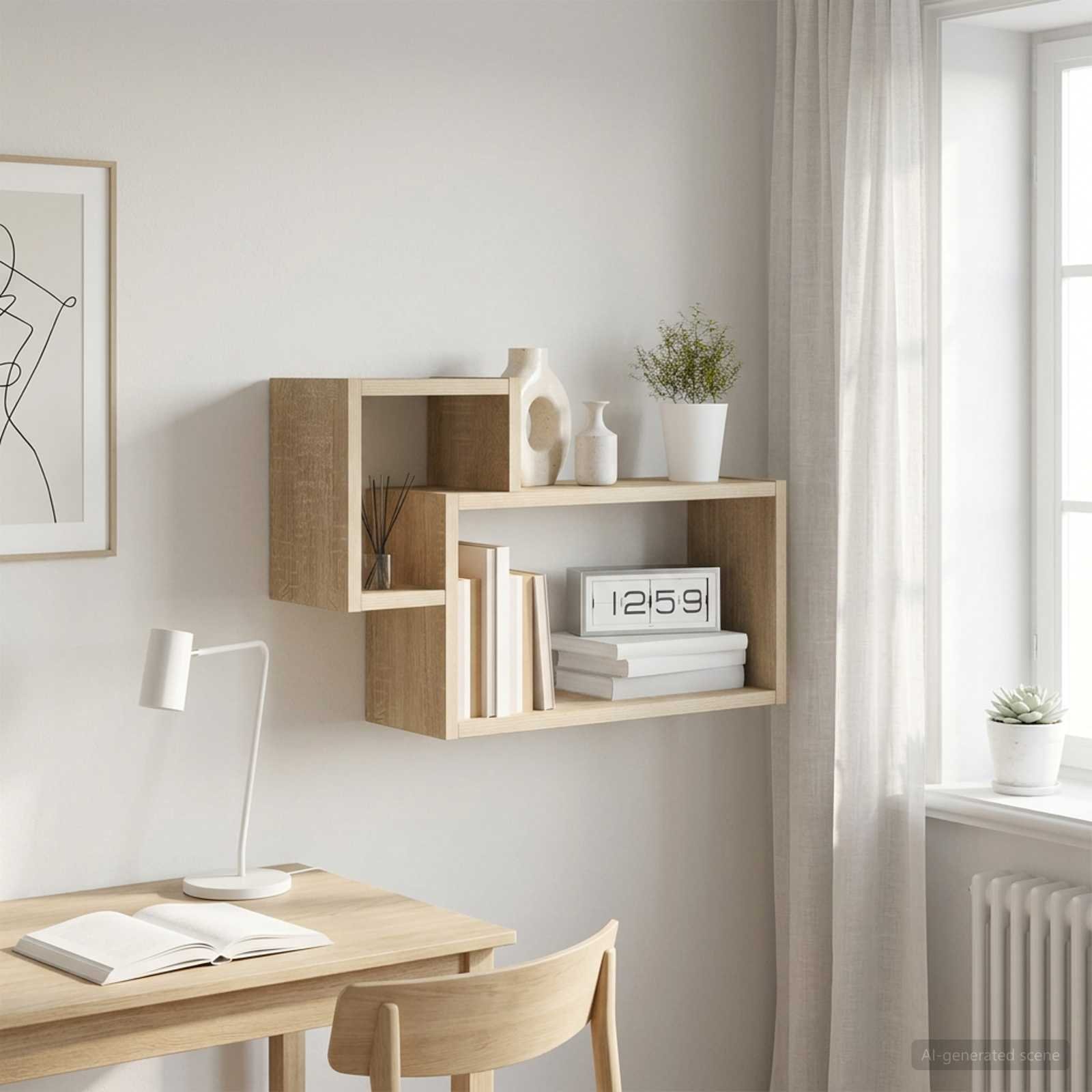 Walplus Engineered Wood Wall Shelf - Light Oak - 55 x 15 x 35 cm