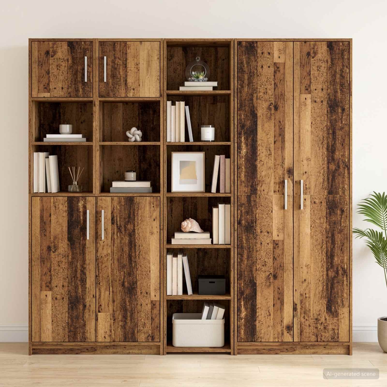 Walplus 5 Shelf Rectangular Sideboard - Old Wood - 40 x 41 x 185 cm