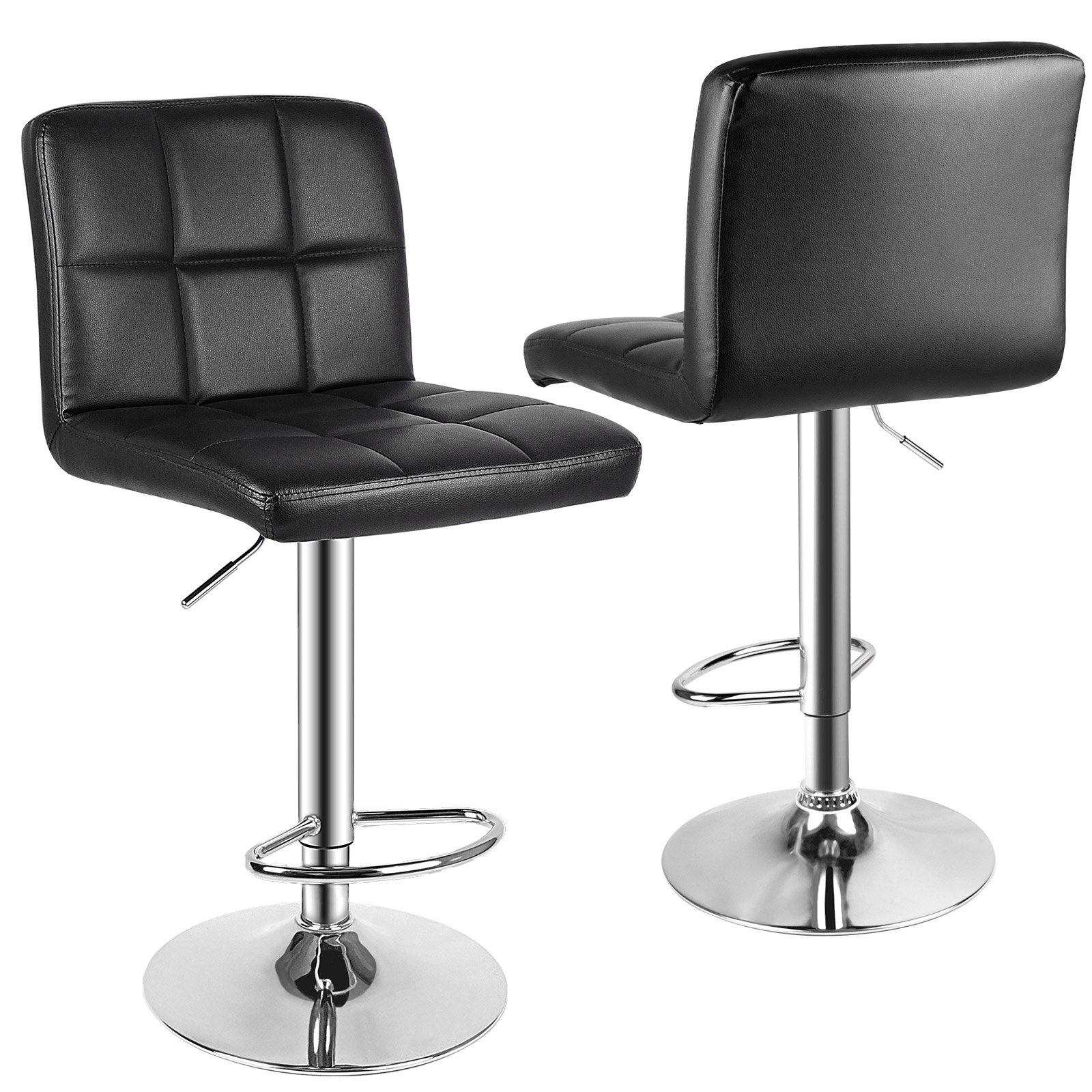 Rattantree Upholstered Swivel Height Adjustable Bar Stool Set of 2 - Black