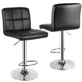 Rattantree Upholstered Swivel Height Adjustable Bar Stool Set of 2 - Black