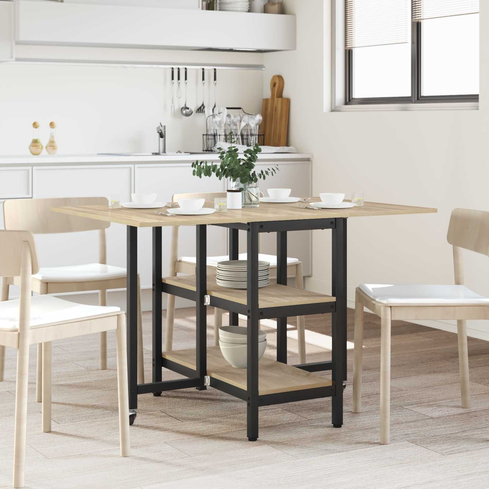 Walplus 2 Shelf Rectangular Dining Table - Light Oak - 122 x 80 x 76.5 cm