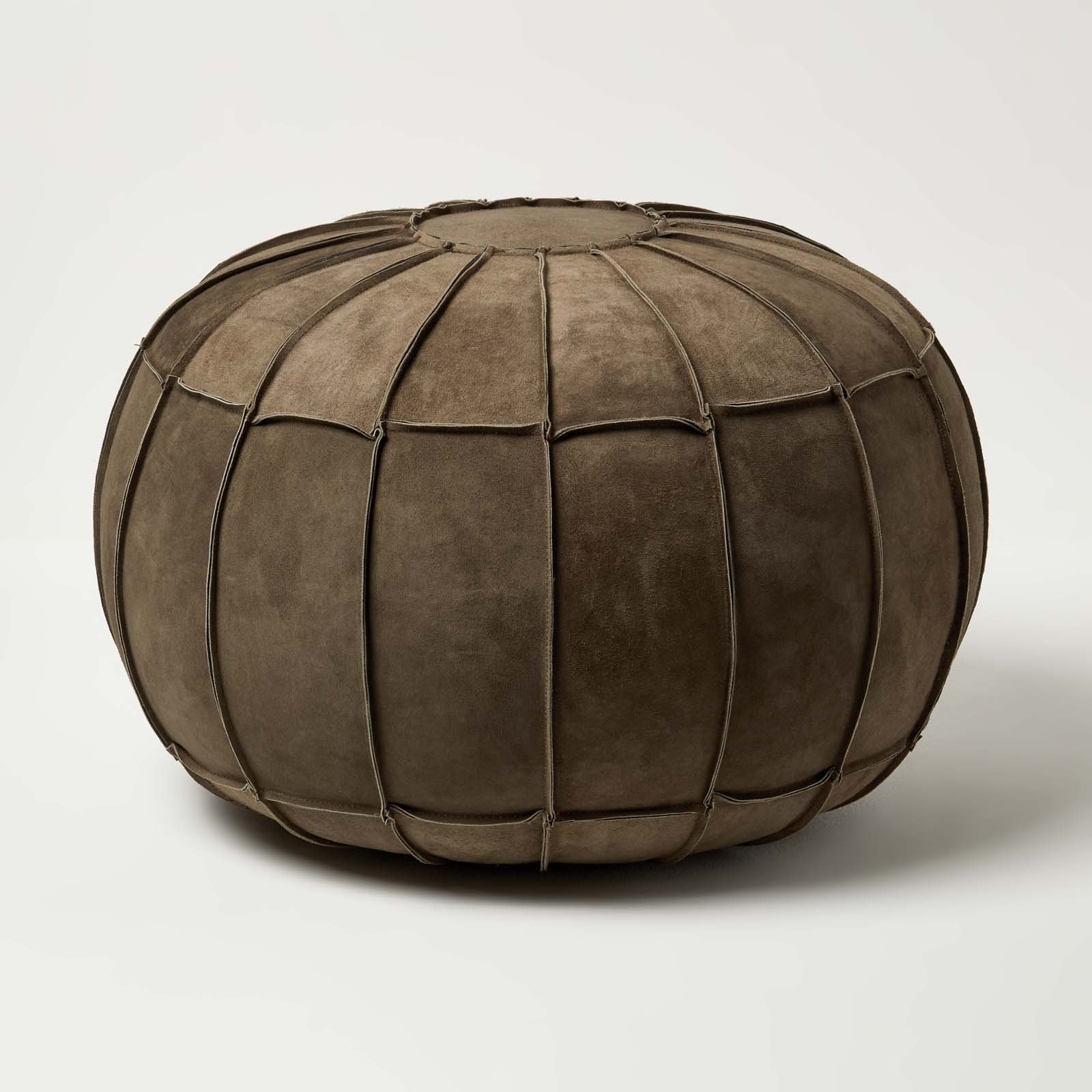 Homescapes Leather & Suede Round Pouffe Footstool – Brown