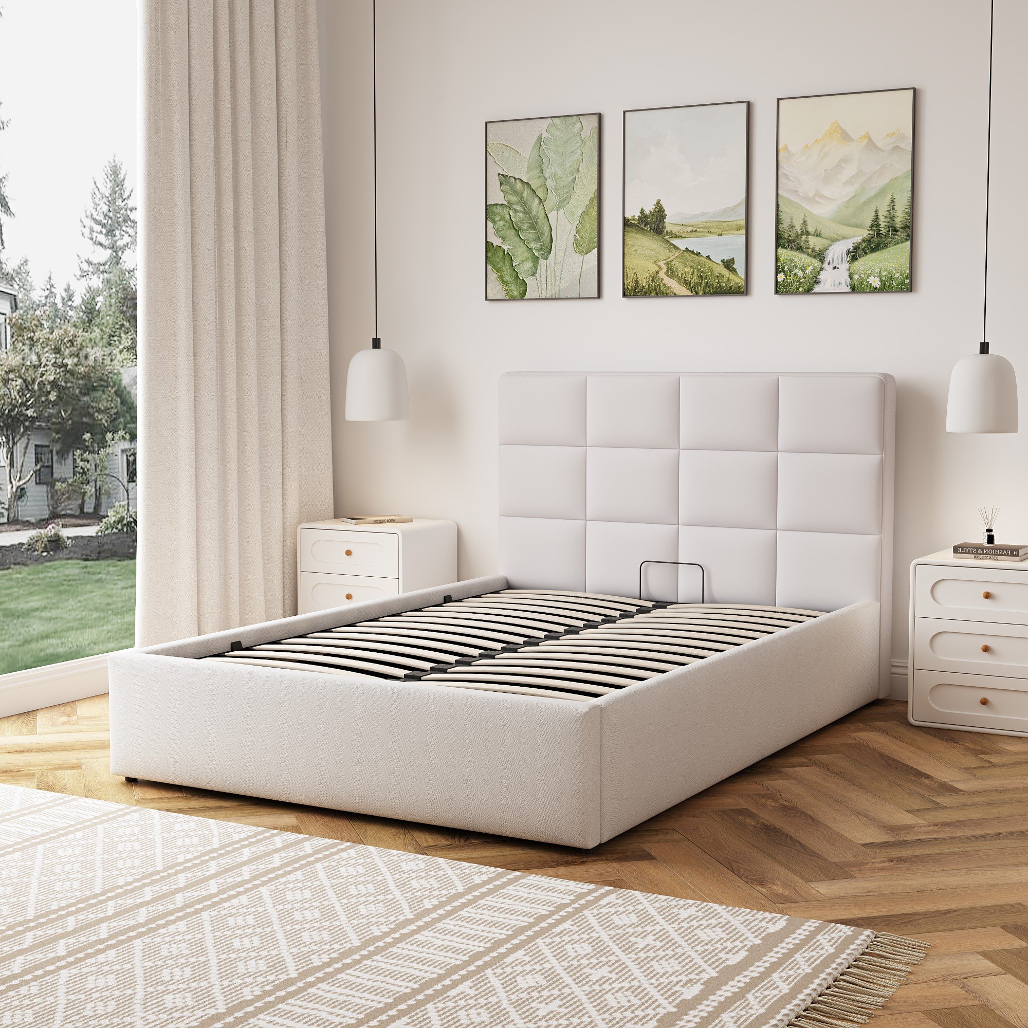 Artemis Home Richwood Fabric 135cm Double Ottoman Bed with Storage - Beige