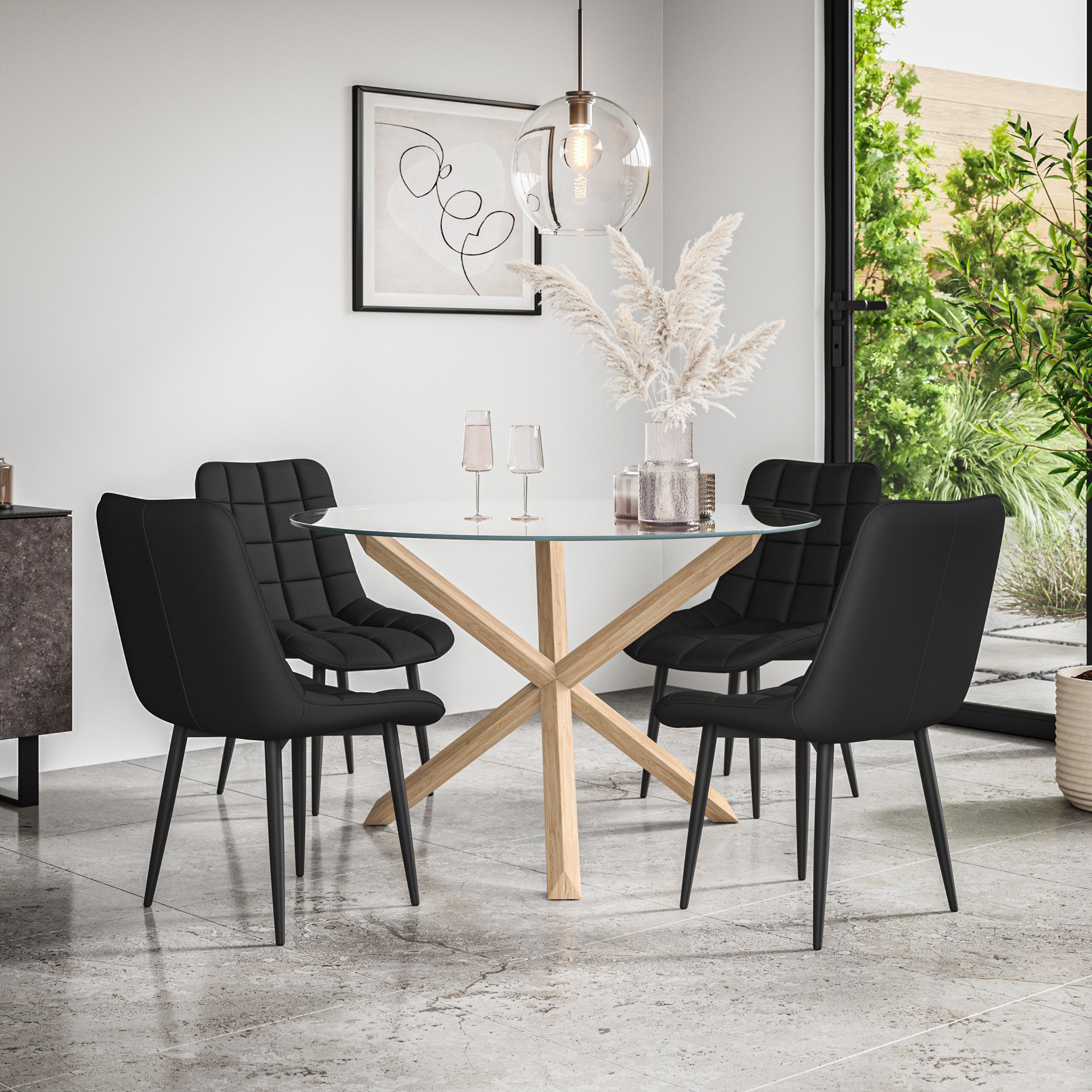 Furniture Online Malvern Nova Glass Top Dining Table & 4 Black Chairs