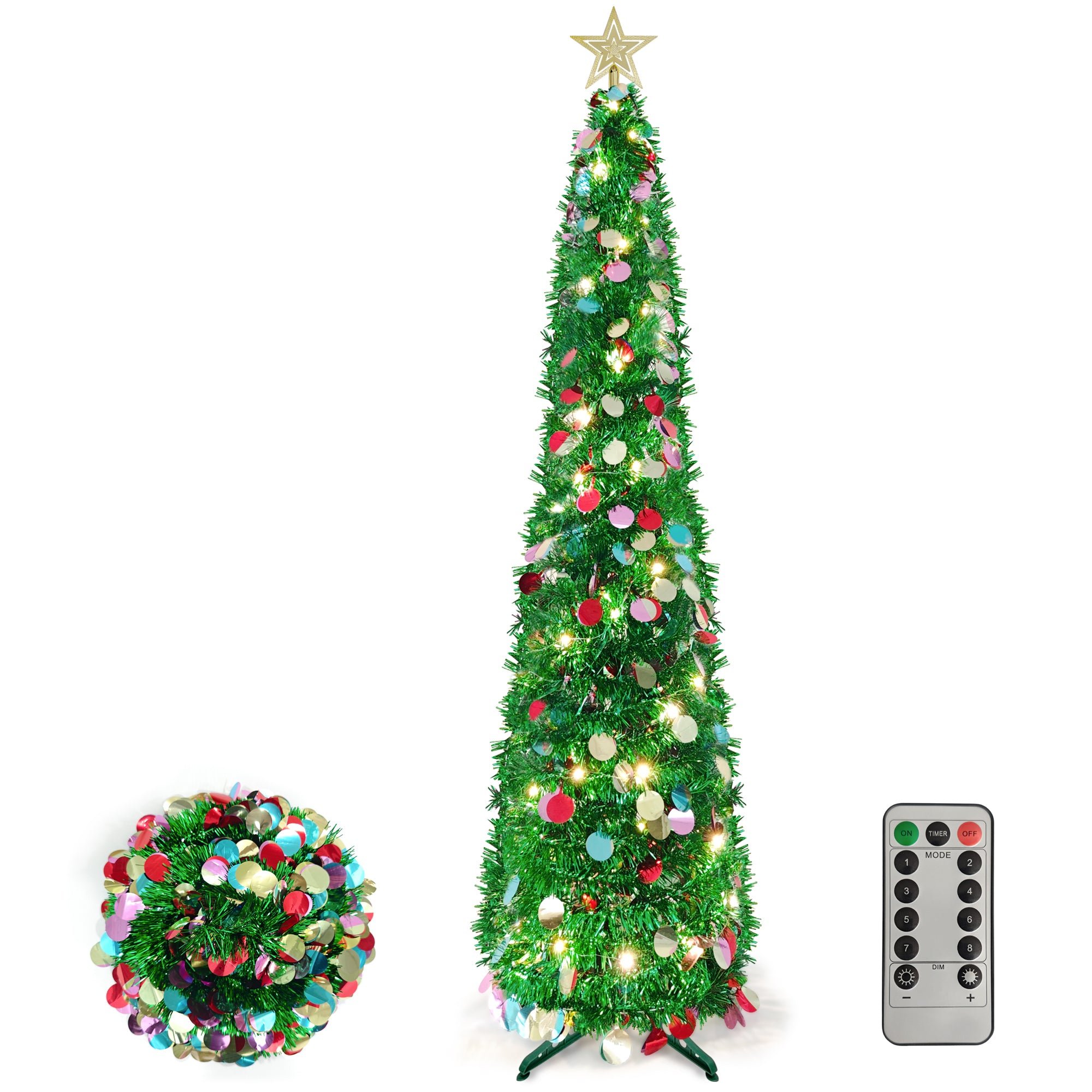 VeryMerry Green Pop Up Christmas Tree with LED Lights and Timer - 6FT