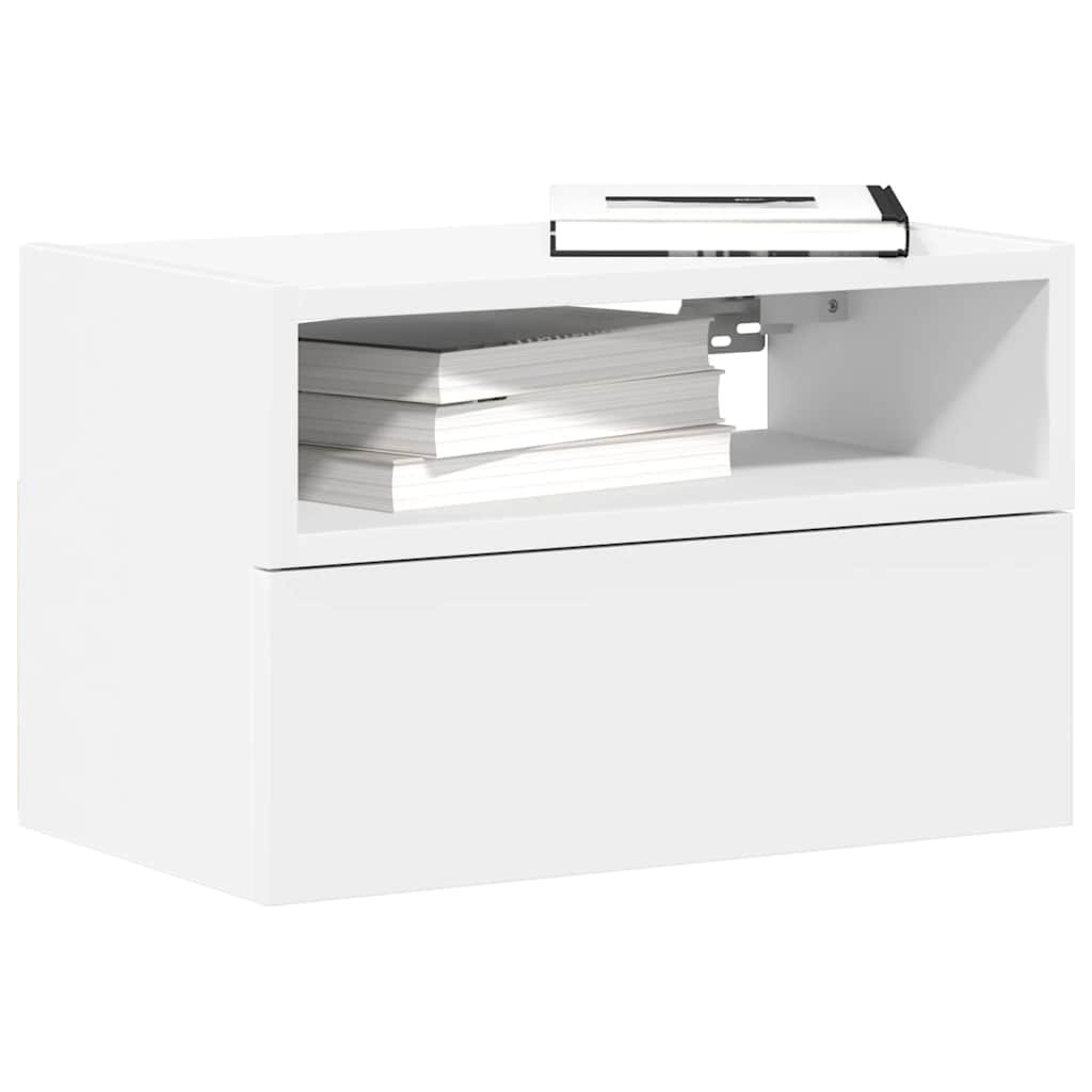 Walplus Engineered Wood Wall Mounted Bedside Cabinet - White - 45 x 26 x 28.5 cm