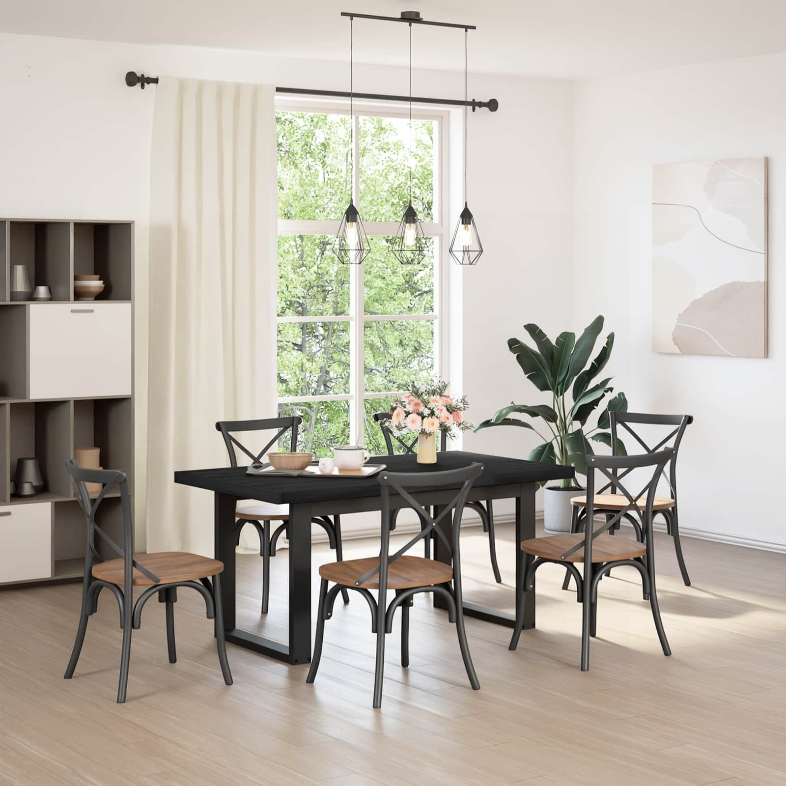 Walplus Rectangular Kitchen Dining Table - Black - 160 x 90.5 x 75 cm