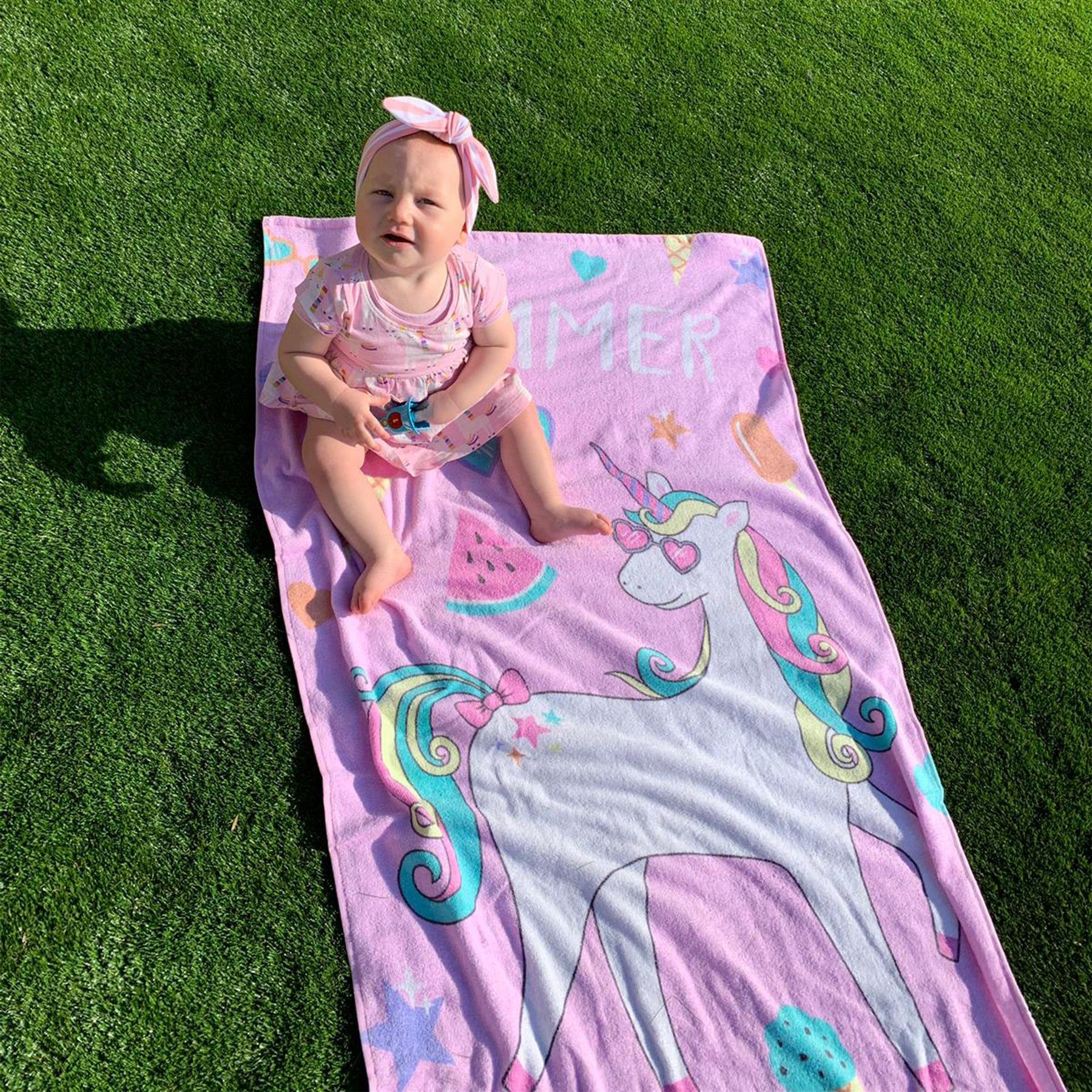 Catherine Lansfield Summer Unicorn Beach Towel 76 x 160cm - Pink