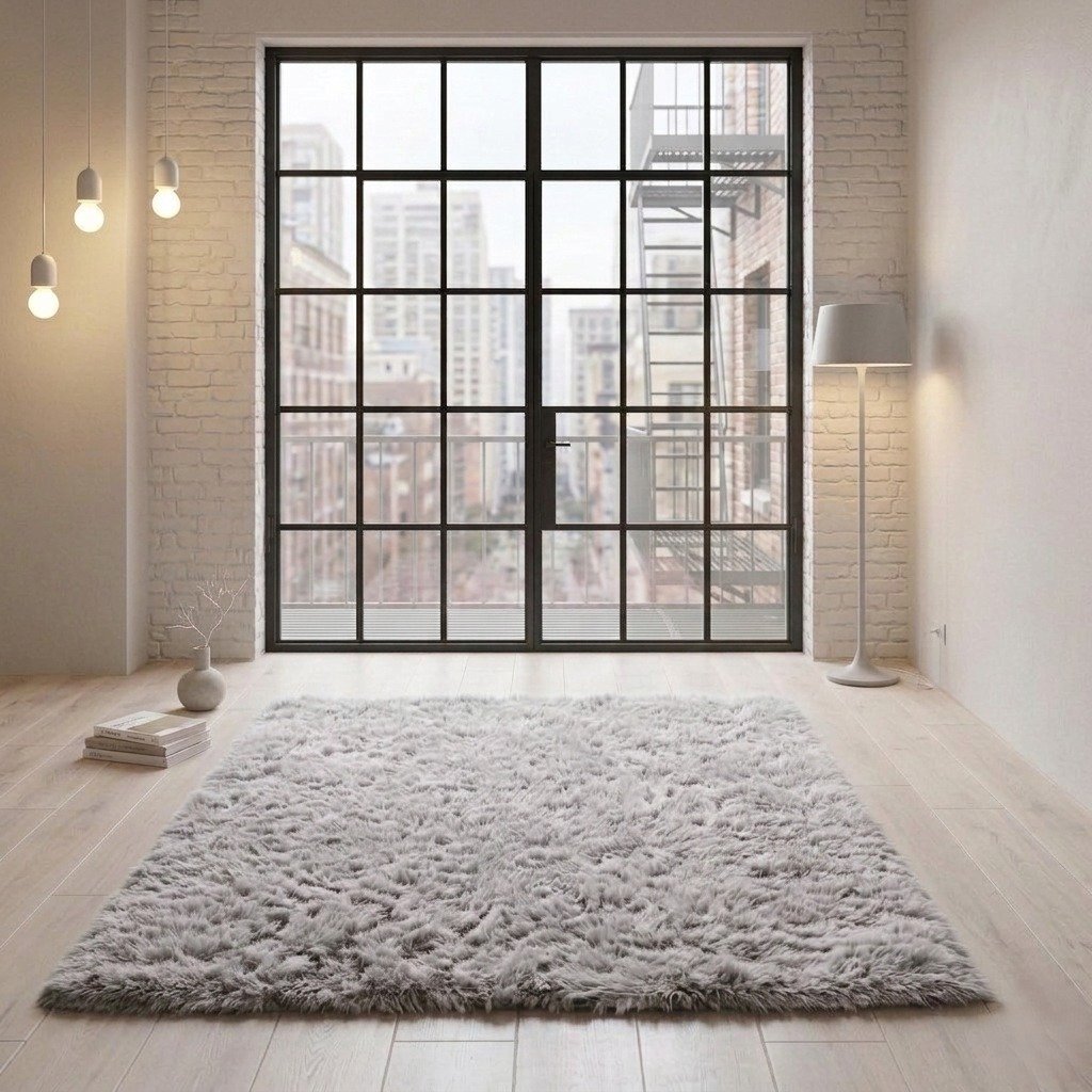 Snug City Shaggy Fluffy Ultra Soft Plush Non Slip Rug - 60x110cm - Silver