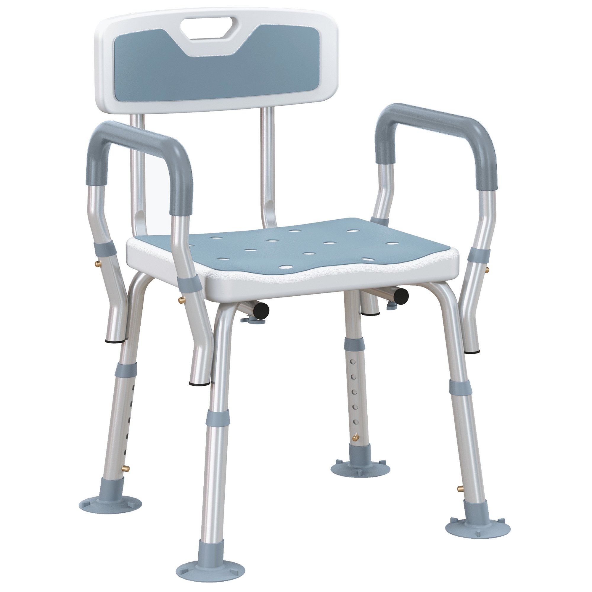 HOMCOM EVA Padded Shower Chair with Back and 4 Suction Foot Pads - Light Blue