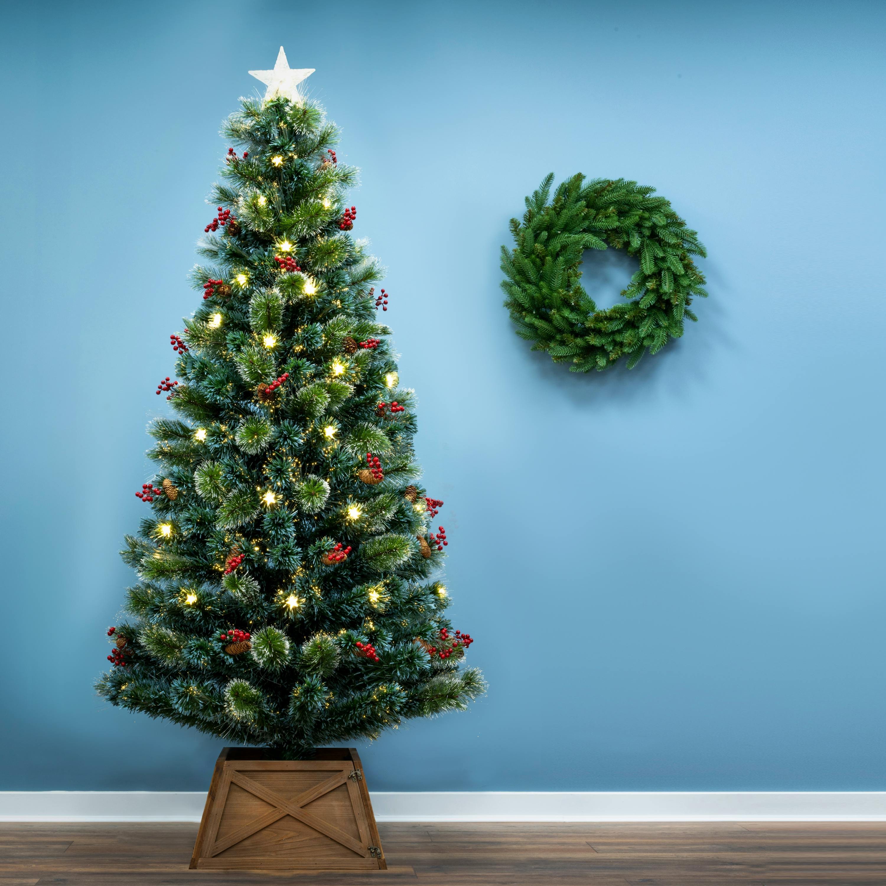 Christmas Tree World 7ft Frosted LED Pine Fibre Optic Tree