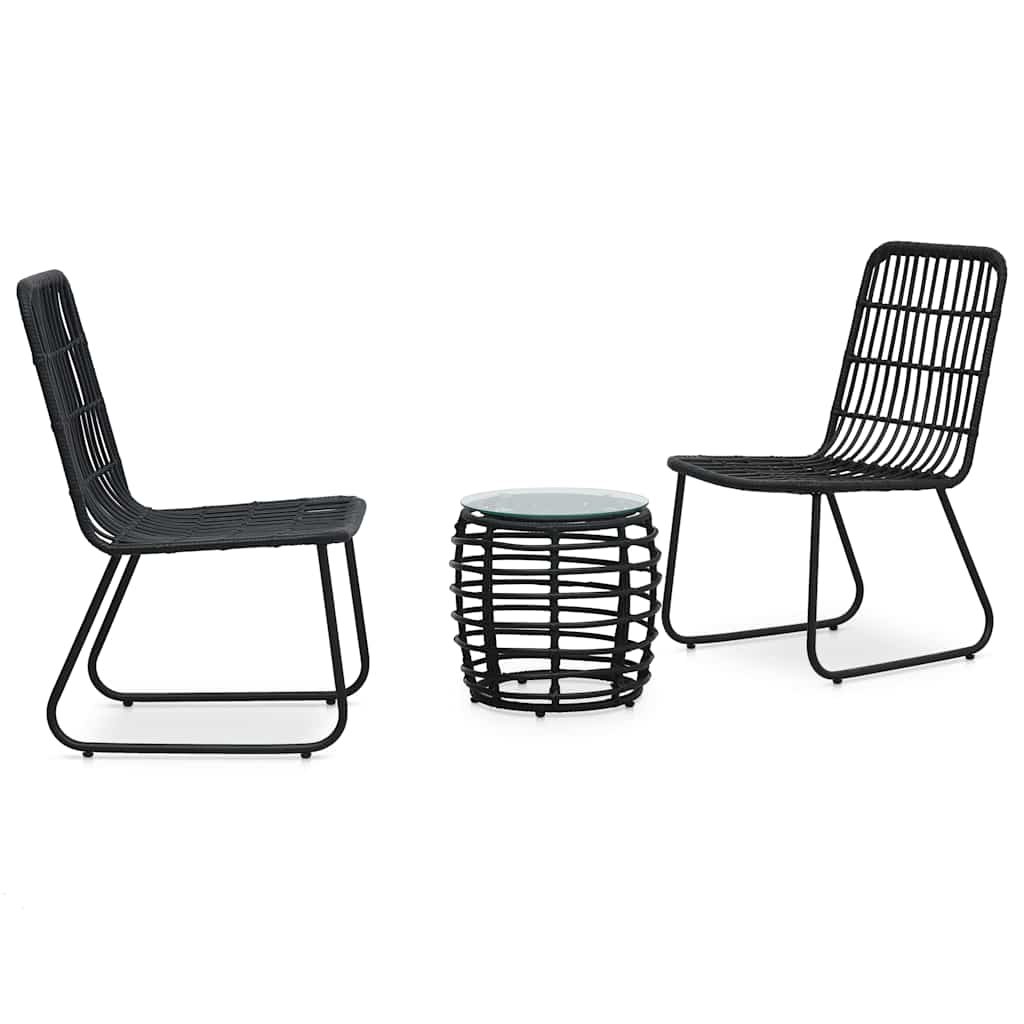 Walplus 3 Piece Poly Rattan Bistro Set - Black