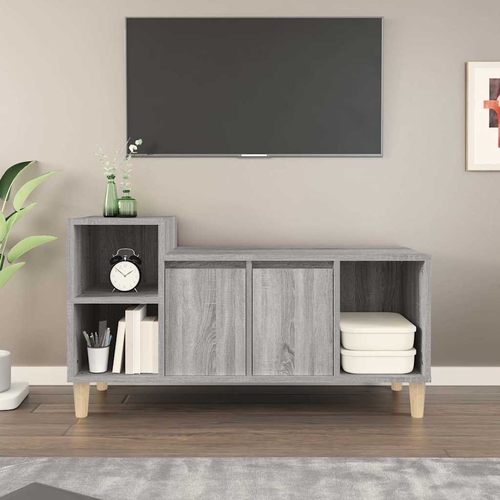 Walplus Solid Wood TV Cabinet - Grey and Oak - 100 x 35 x 55 cm