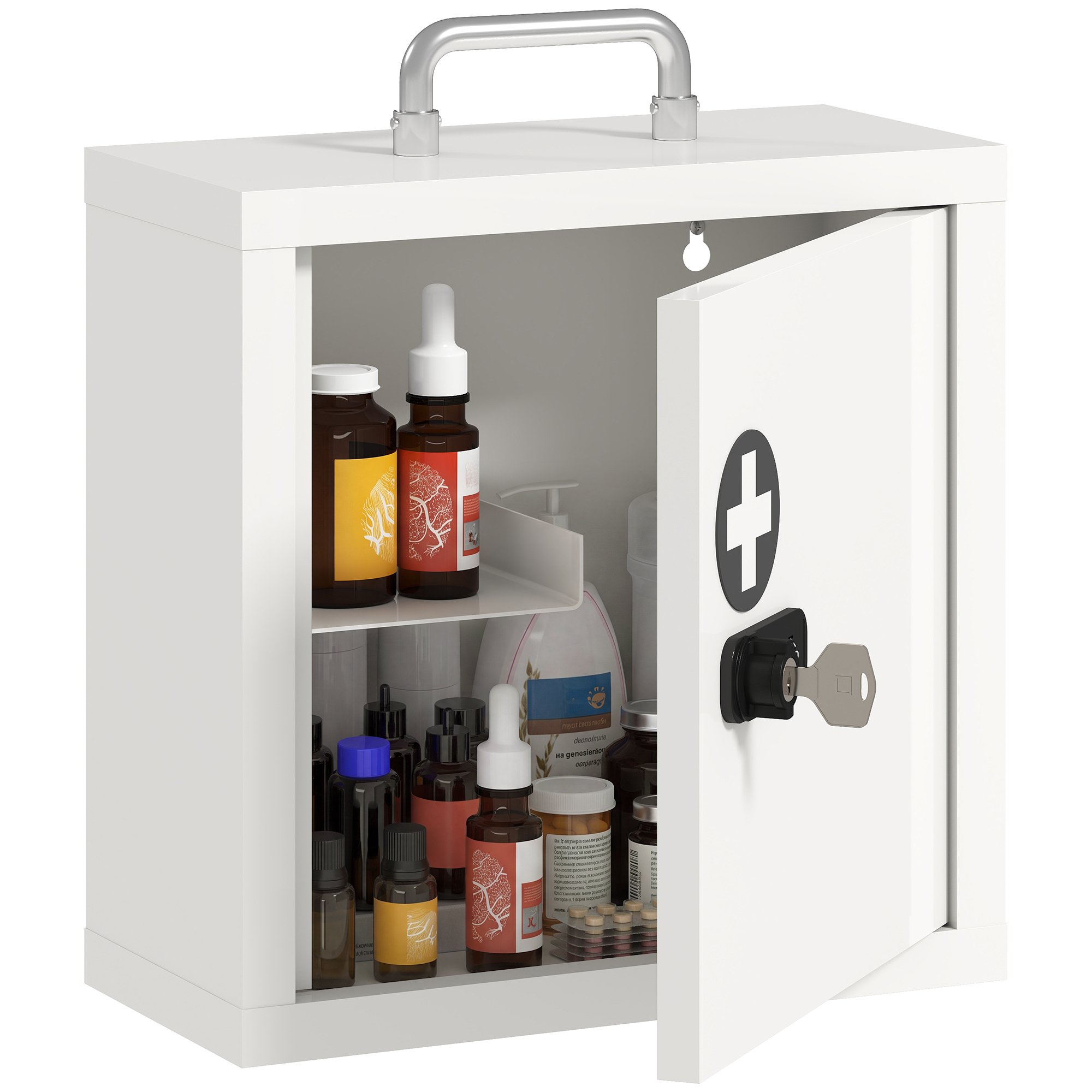 HOMCOM 2 Tier Stainless Steel Locking First Aid Cabinet - White
