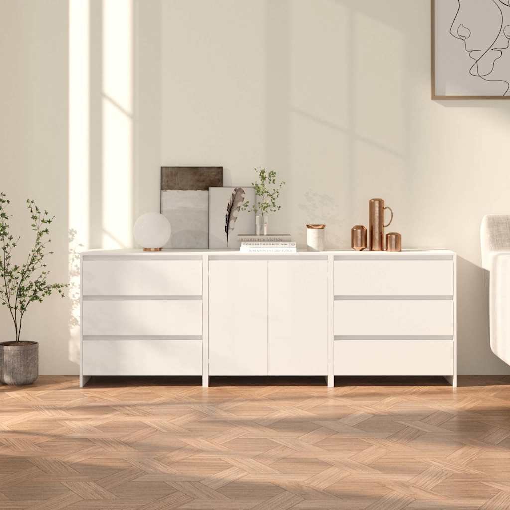 Walplus 3 Piece Engineered Wood Sideboard - White - 70 x 40 x 75 cm