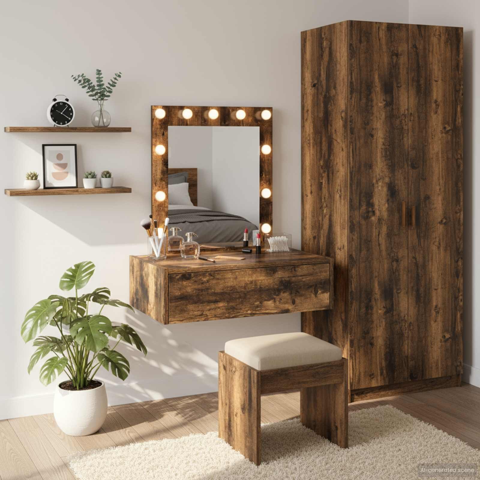Walplus 1 Drawer Engineered Wood Vanity Dressing Table - Brown - 60 x 40 x 70 cm
