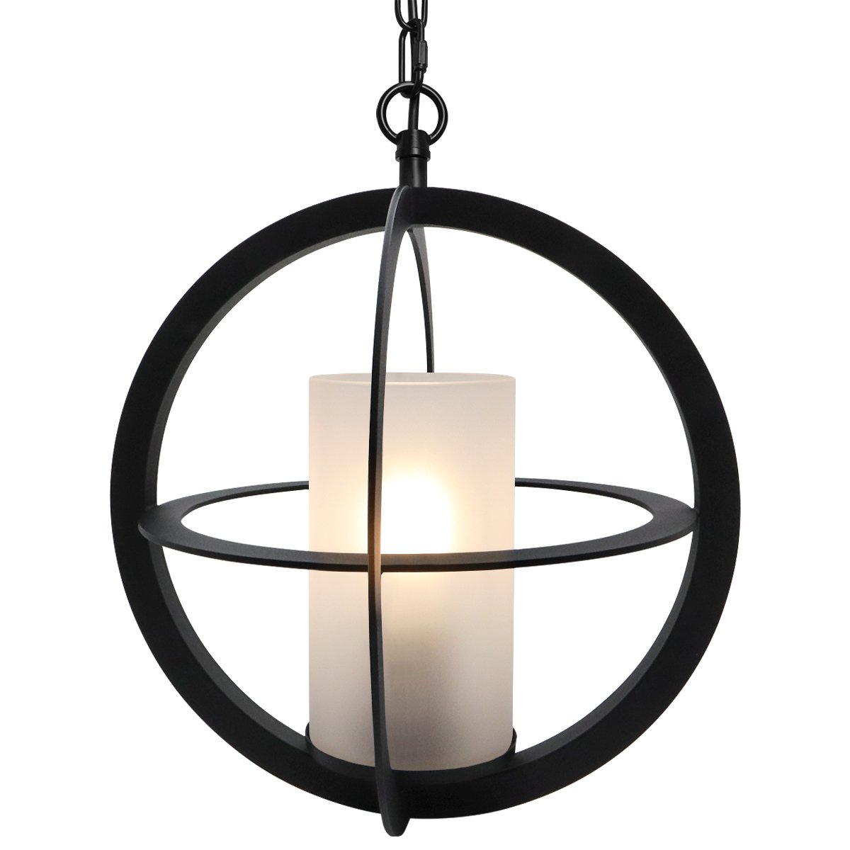 Energy Light Bulbs 3 Metal Ring Frosted Glass Ceiling Pendant Light- Black