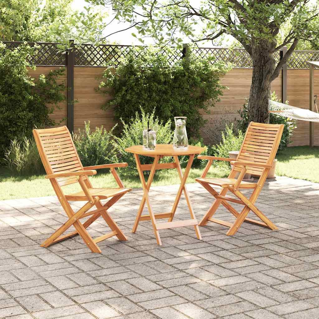 Walplus 3 Piece Solid Acacia Wood Folding Bistro Set - Brown - 70 x 70 x 75 cm