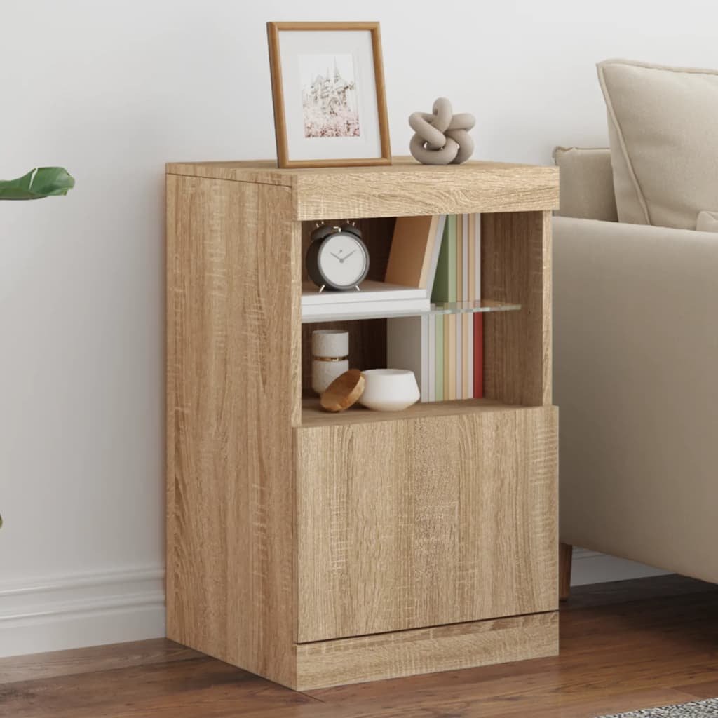 Walplus LED Engineered Wood Buffet Sideboard - Sonoma Oak - 41 x 37 x 67 cm