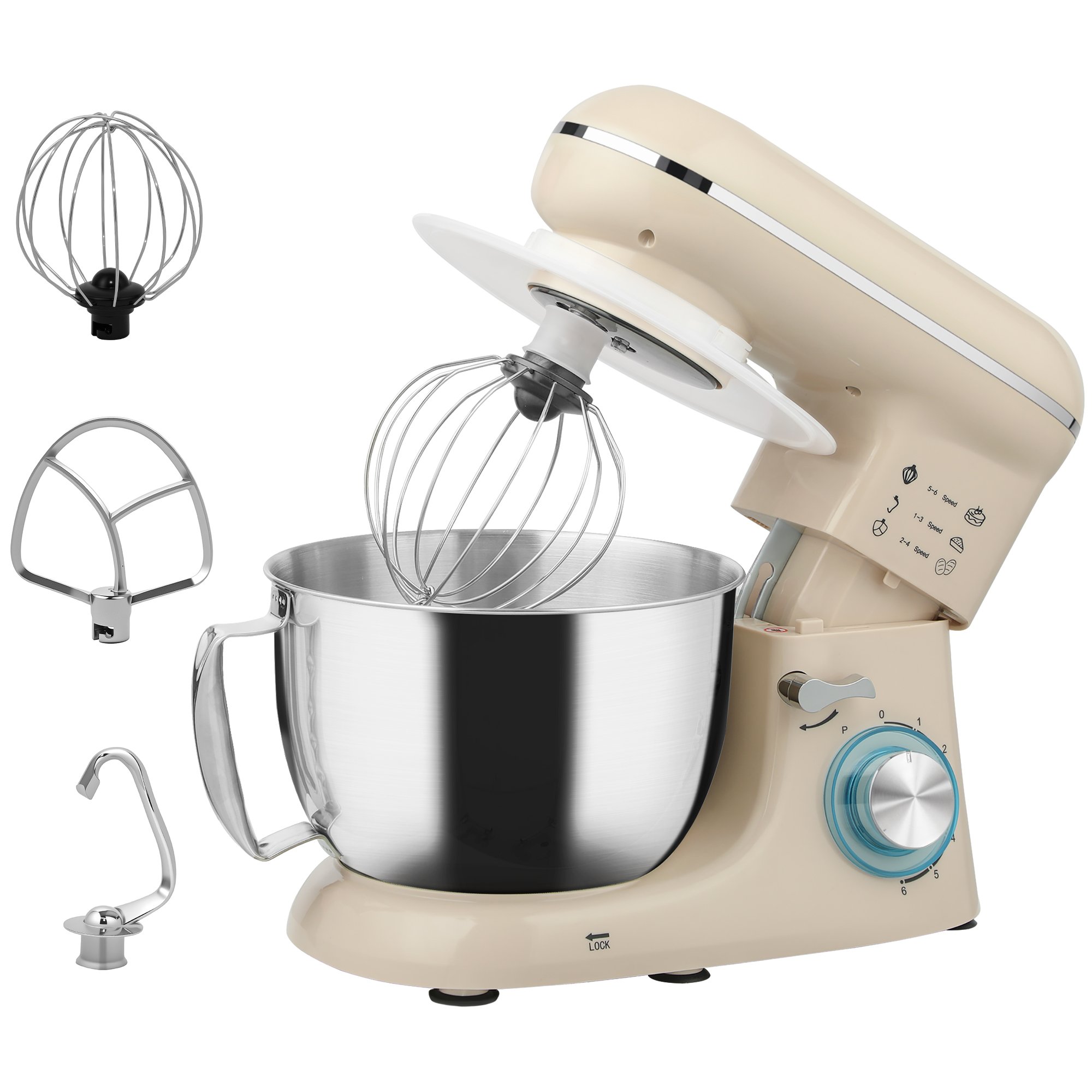 HOMCOM 4.5L 1300W Stand Mixer Food Mixer for Baking 6 Speeds Beige