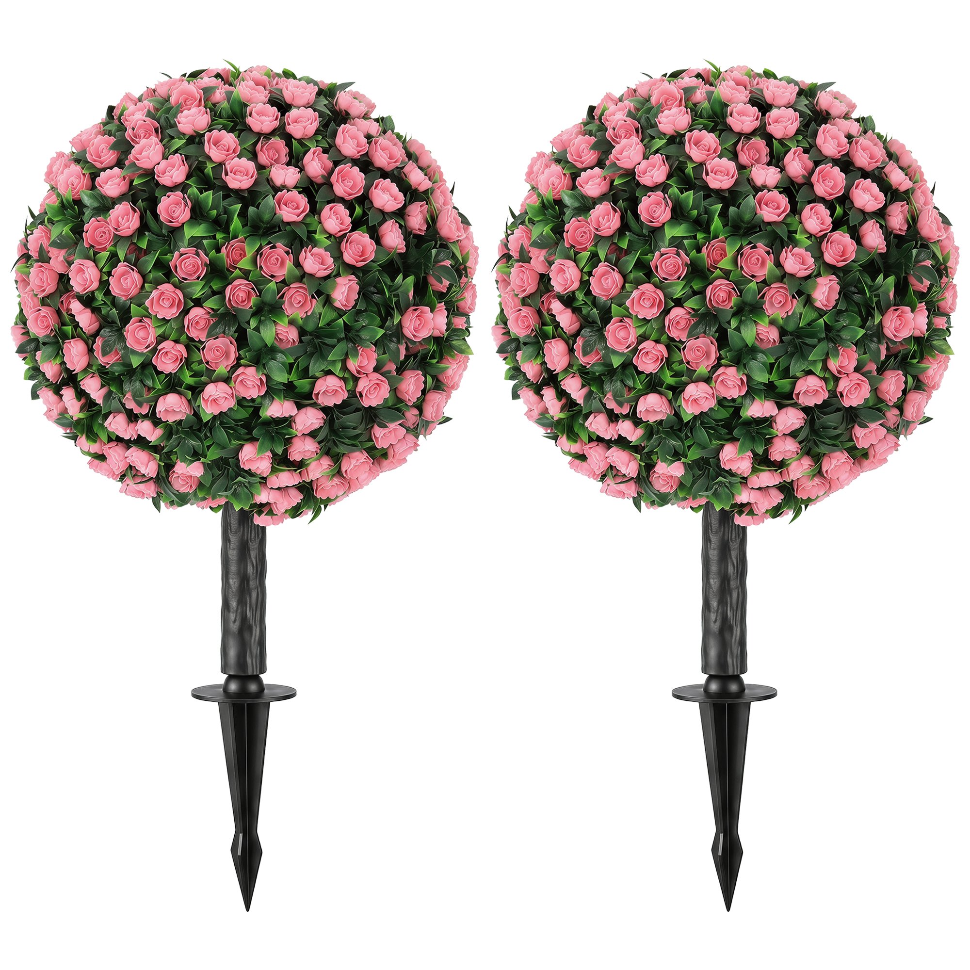 HOMCOM Set of 2 55cm UV Resistant Artificial Rose Topiary - Pink