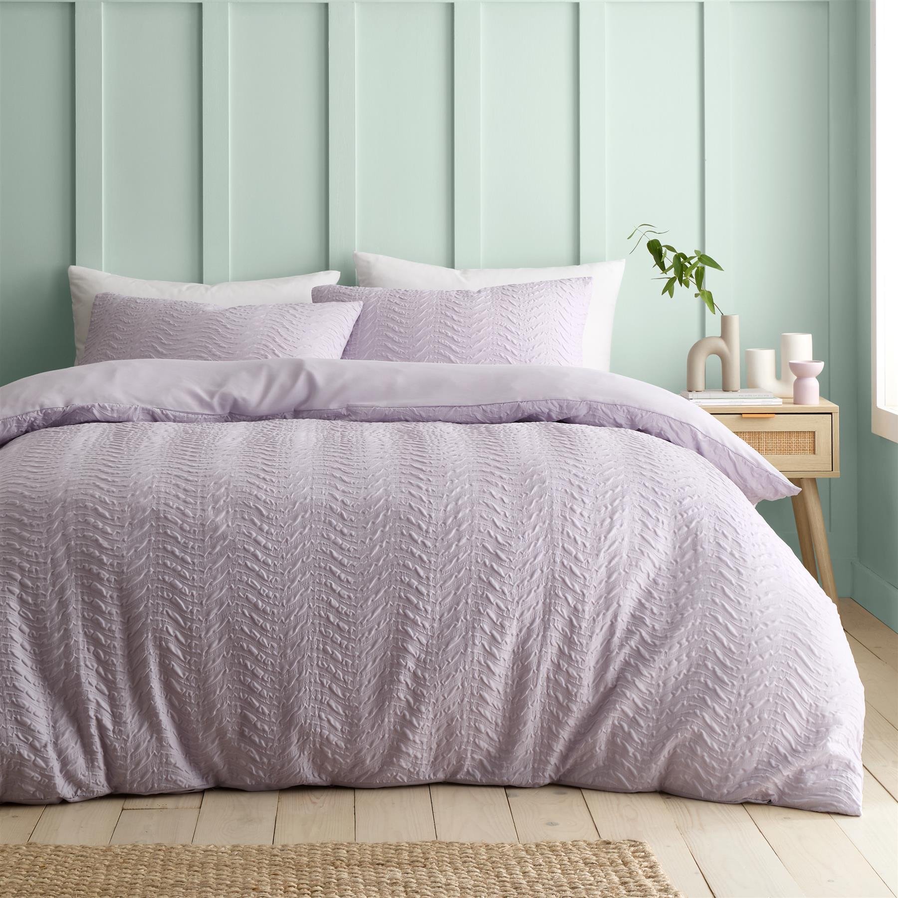Catherine Lansfield Heatset Wave Duvet Cover Set - Single - Lilac