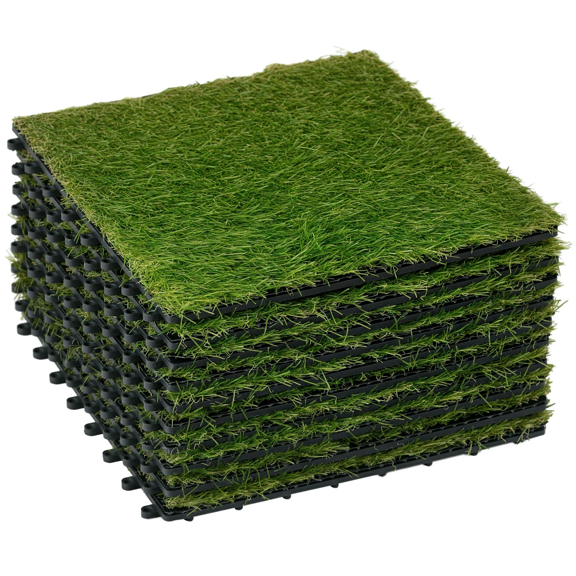 Outsunny 10 Pile Artificial Grass Tiles – Dark Green