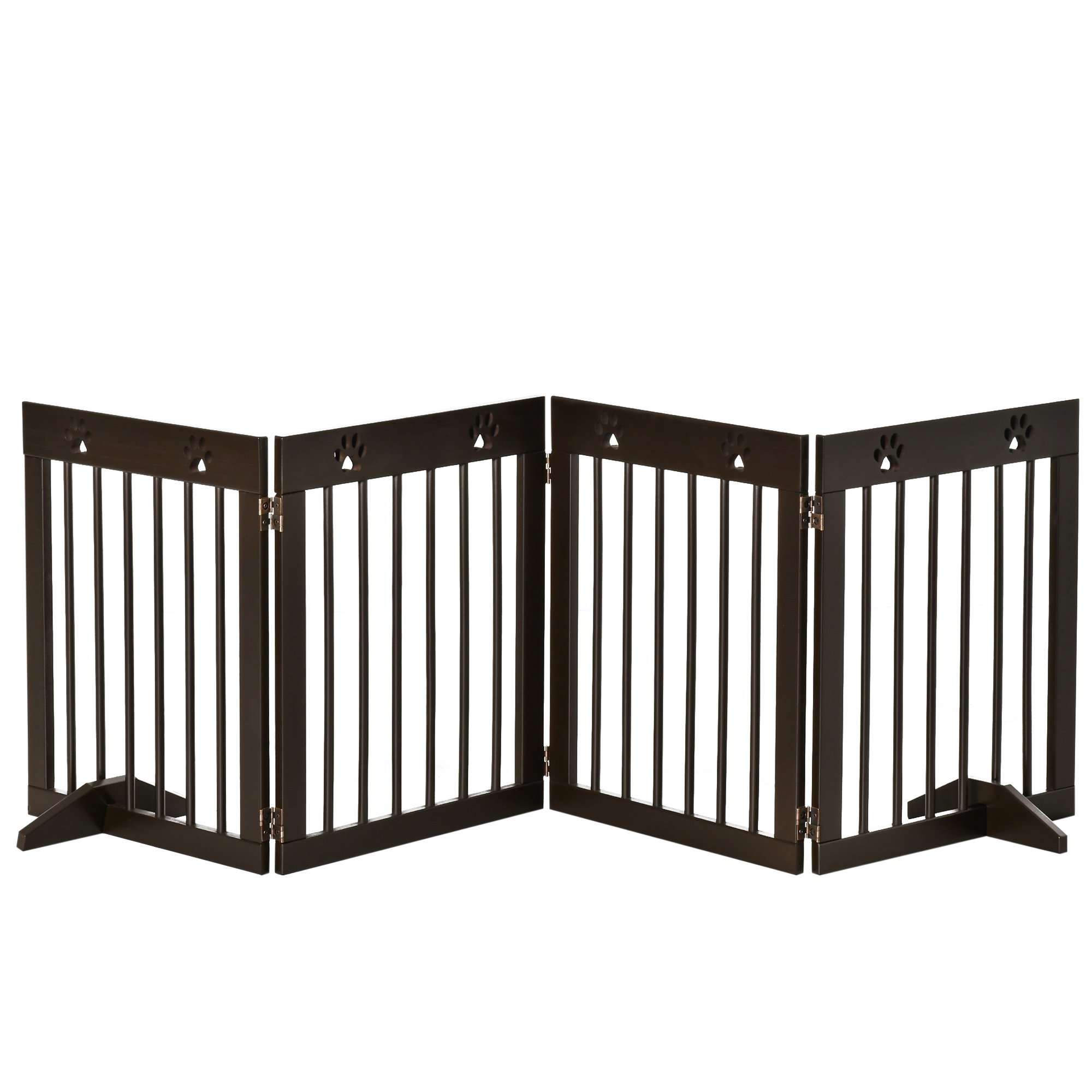 PawHut 4-Panel Wooden Folding Pet Gate - 204x61cm - Brown