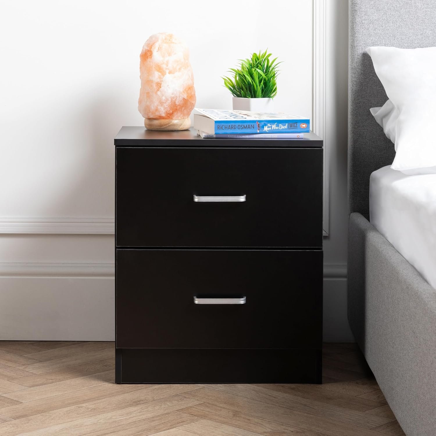 Home Treats Bedside Table 2 Drawer - Black
