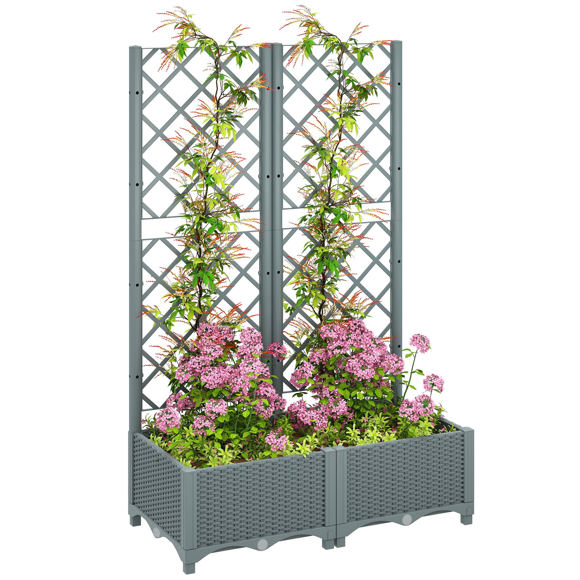 Outsunny Raised Garden Bed with Drainage Holes for Climbing Plants - Grey