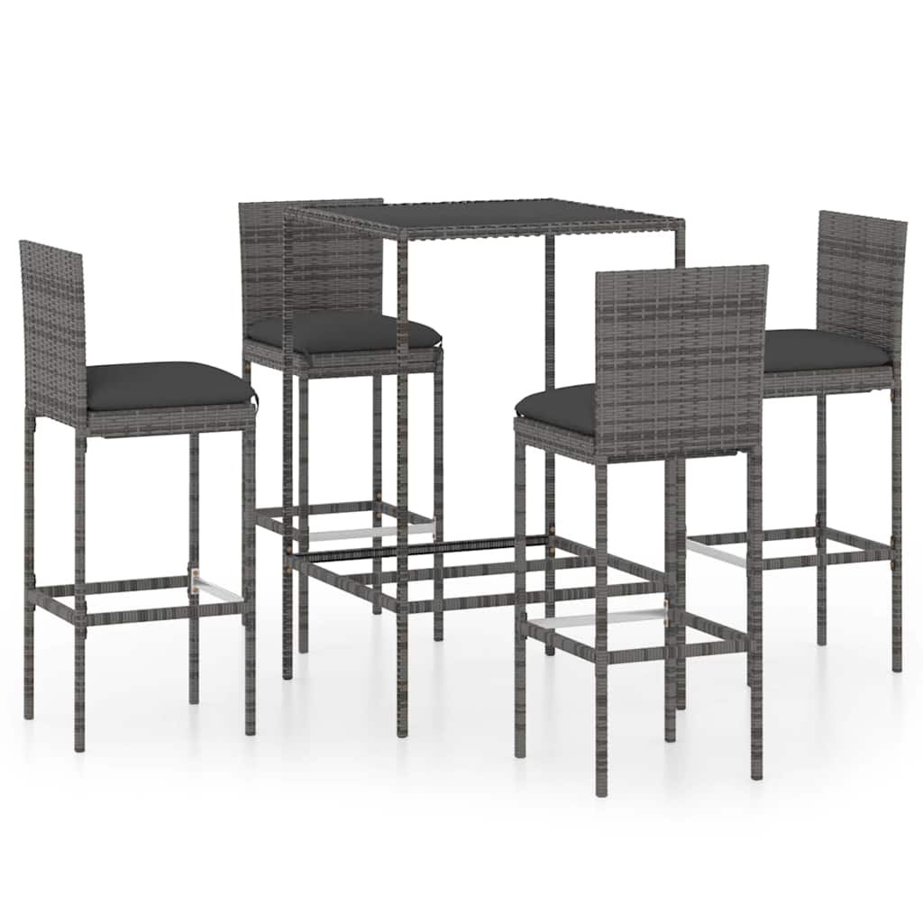 Walplus 5 Piece Poly Rattan Garden Bar Set - Grey - 70 x 70 x 110 cm