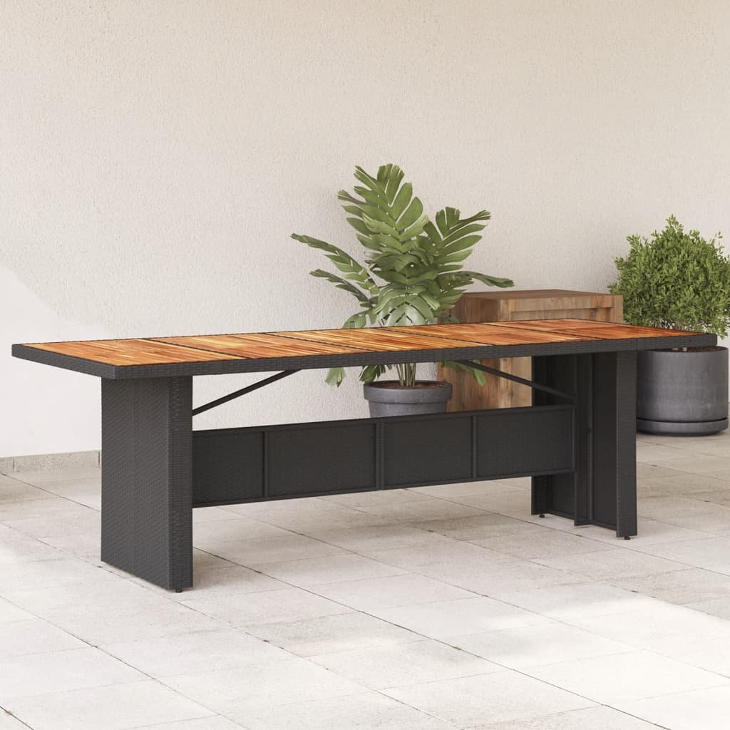Walplus Poly Rattan Garden Table with Acacia Top - Black - 240 x 90 x 75 cm