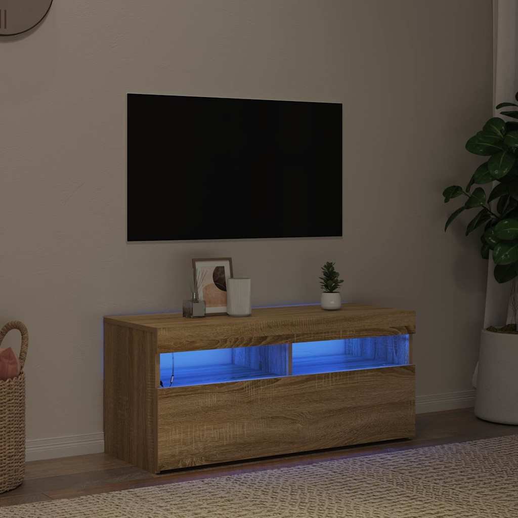 Walplus Engineered Wood RGB LED TV Cabinet - Sonoma Oak - 90 x 35 x 40 cm