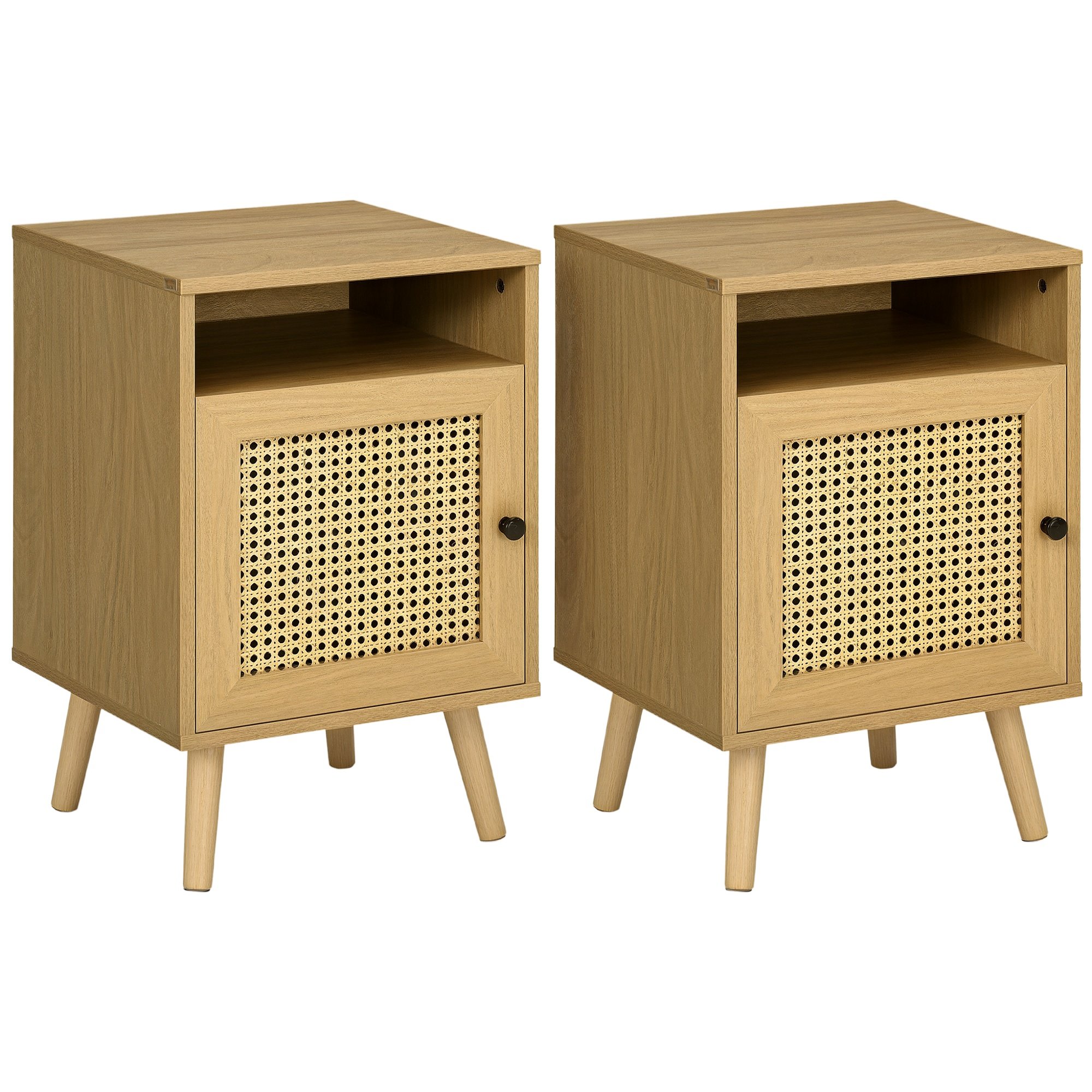 HOMCOM Set of 2 Bedside Table Nightstand with Storage Shelf - Natural