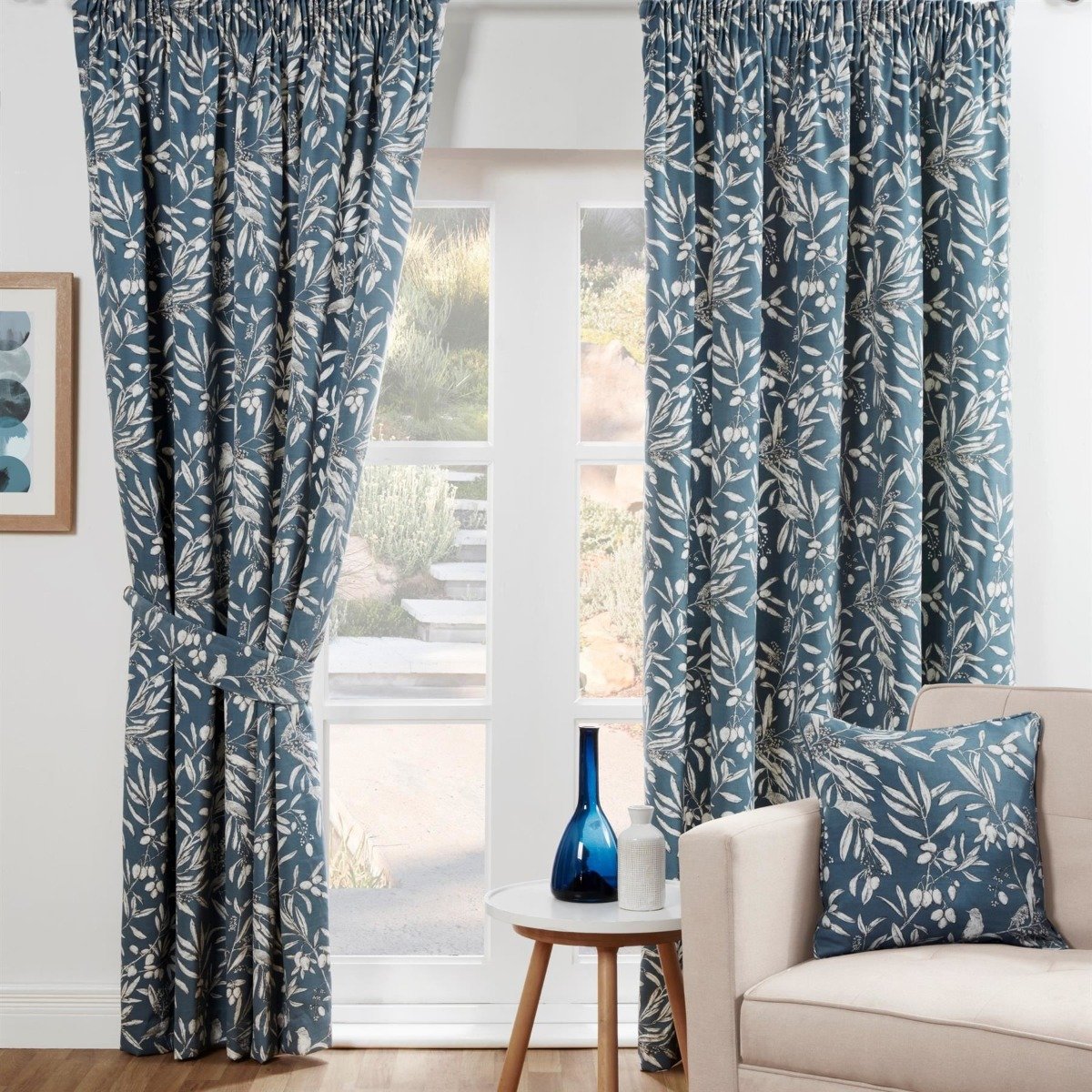 Sundour Aviary Pencil Pleat Curtains - Bluebell - 117 x 229cm