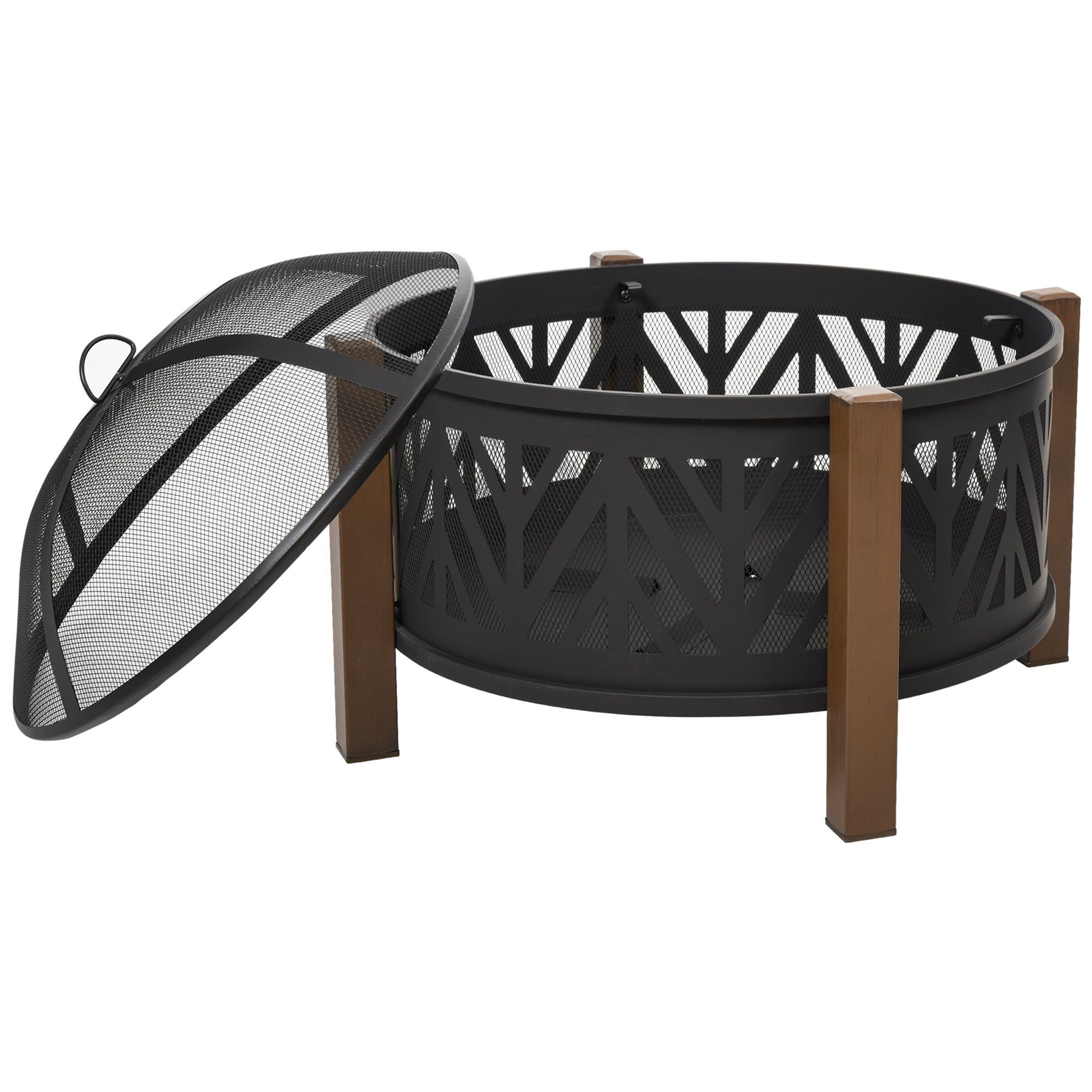 Outsunny 78cm Iron Wood Burning Barbecue Fire Pit – Black